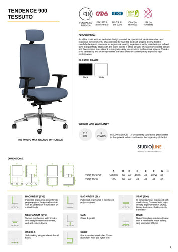 Tendence T900 Fabric EN1335A complete headrest extra